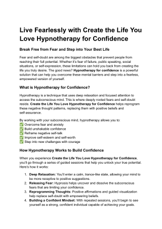 Live Fearlessly with Create the Life You Love Hypnotherapy for Confidence