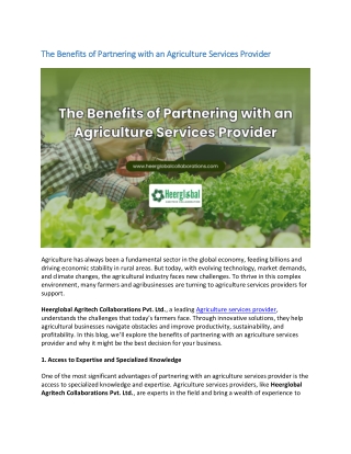 The Benefits of Partnering with an Agriculture Services Provider