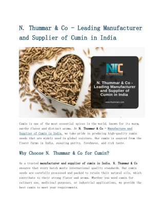 Leading Manufacturer and Supplier of Cumin in India