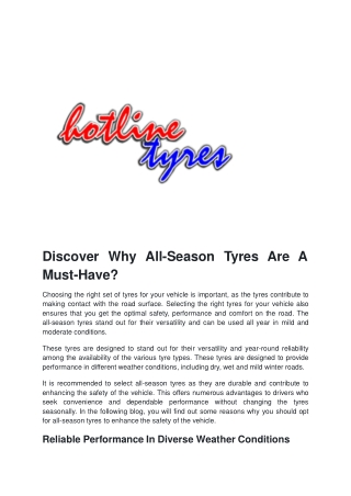 Discover Why All-Season Tyres Are A Must-Have?