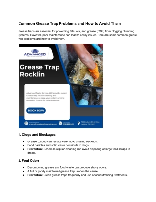 Common Grease Trap Problems and How to Avoid Them