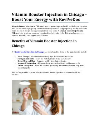 Vitamin Booster Injection in Chicago - Boost Your Energy with RevIVeDoc