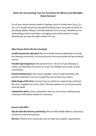 Skip Hire & Soil Removal in Geelong | Better Bin Hire Geelong