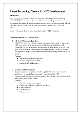 Latest Technology Trends in .NET Development.