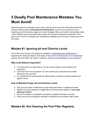5 Deadly Pool Maintenance Mistakes You Must Avoid