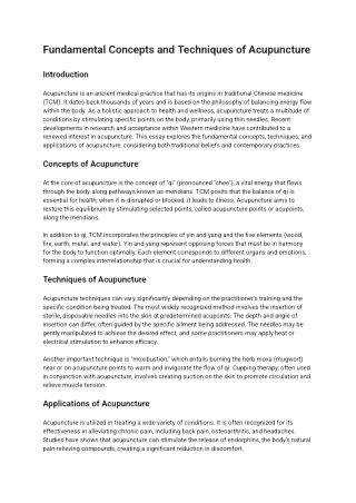 Fundamental Concepts and Techniques of Acupuncture