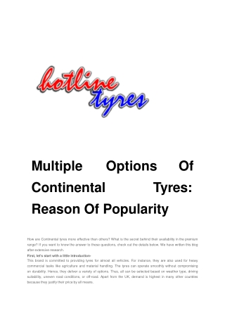 Multiple Options Of Continental Tyres: Reason Of Popularity
