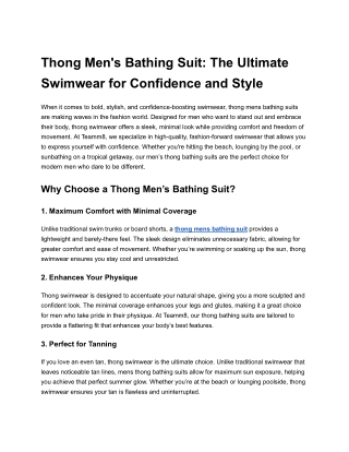 Thong Men's Bathing Suit: The Ultimate Swimwear for Confidence and Style
