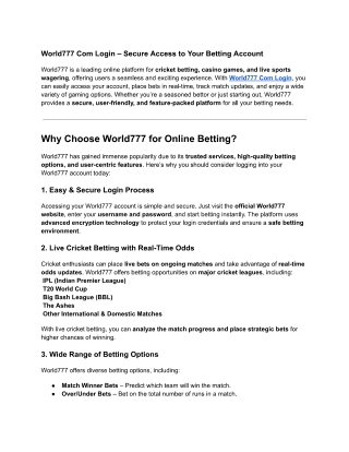 World777 Com Login – Access Your Account & Start Betting!