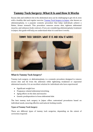 Tummy Tuck Surgery What It Is and How It Works