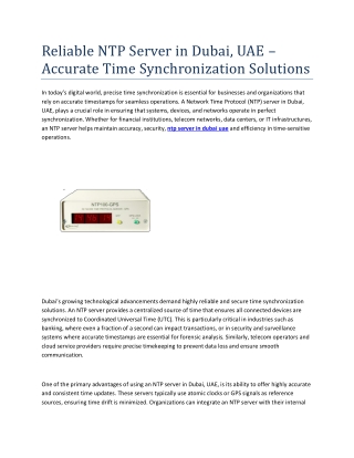 Reliable NTP Server in Dubai, UAE – Accurate Time Synchronization Solutions