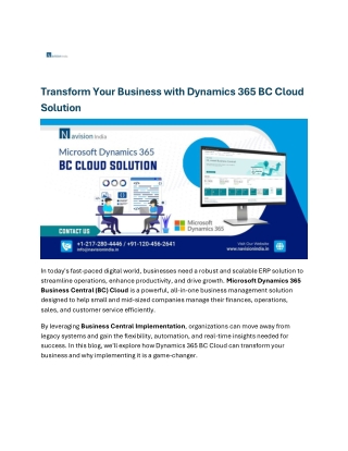 Transform Your Business with Dynamics 365 BC Cloud Solution