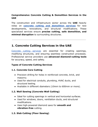 Core cutting Services in UAE - Demolition Services UAE