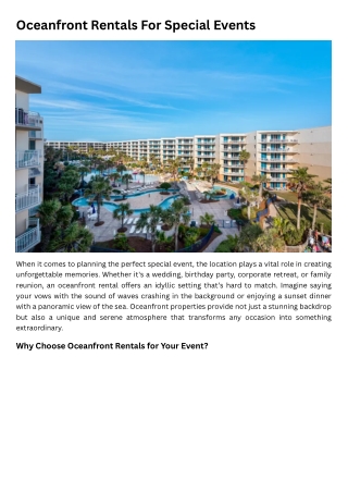 Oceanfront Rentals For Special Events