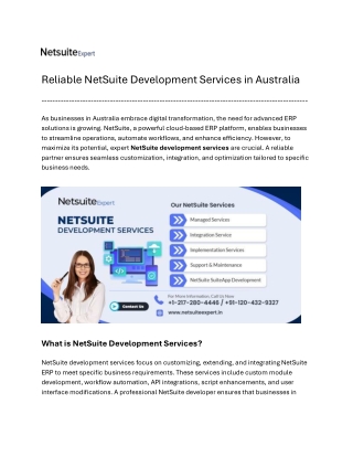 Reliable NetSuite Development Services in Australia