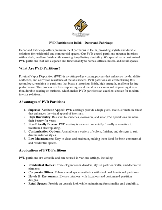PVD Partitions in Delhi – Décor and Fabricage
