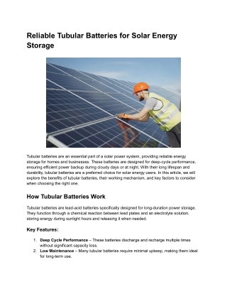 Reliable Tubular Batteries for Solar Energy Storage