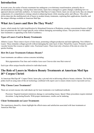 The Role of Lasers in Modern Beauty Treatments at American Med Spa – Corpus Chri