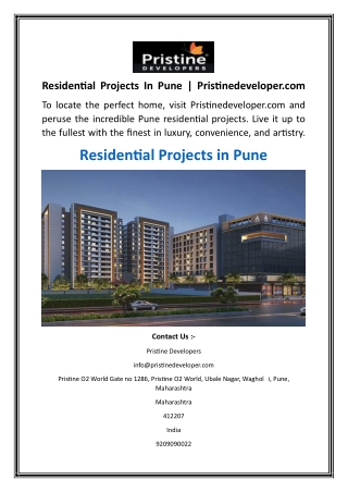 Residential Projects In Pune  Pristinedeveloper.com