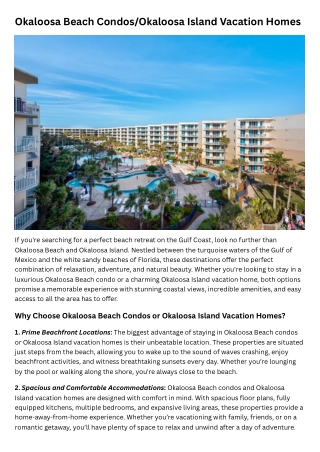 Okaloosa Beach CondosOkaloosa Island Vacation Homes