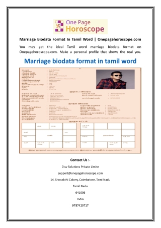 Marriage Biodata Format In Tamil Word  Onepagehoroscope.com