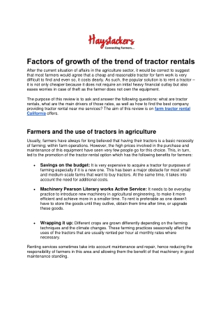 Factors of growth of the trend of tractor rentals