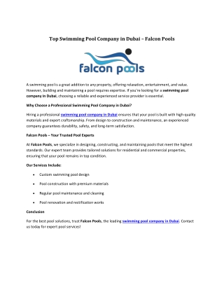 Top Swimming Pool Company in Dubai – Falcon Pools