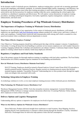 Employee Training Procedures of Top Wholesale Grocery Distributors