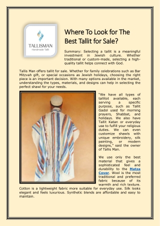 Where To Look for The Best Tallit for Sale