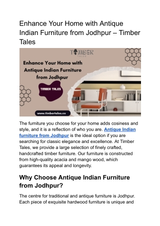 Enhance Your Home with Antique Indian Furniture from Jodhpur – Timber Tales