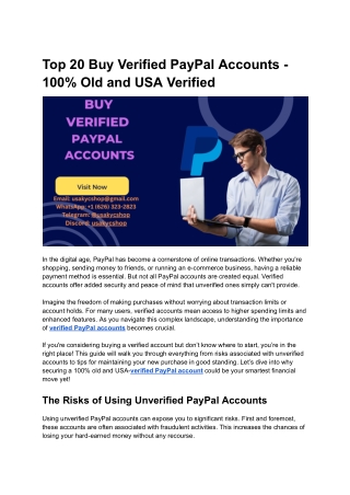 Top 20 Buy Verified PayPal Accounts - 100% Old and USA Verified