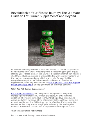 Revolutionize Your Fitness Journey The Ultimate Guide to Fat Burner Supplements and Beyond