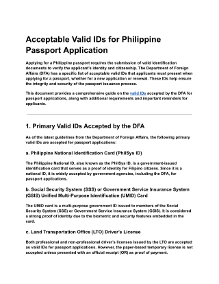 Acceptable Valid IDs for Philippine Passport Application