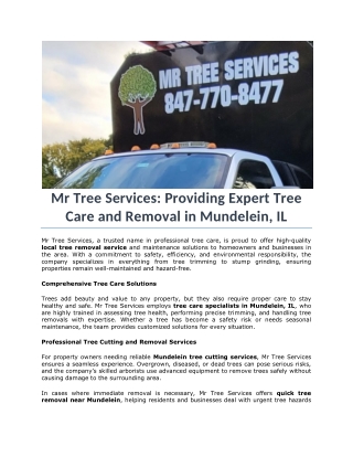 Mr Tree Services- Providing Expert Tree Care and Removal in Mundelein, IL
