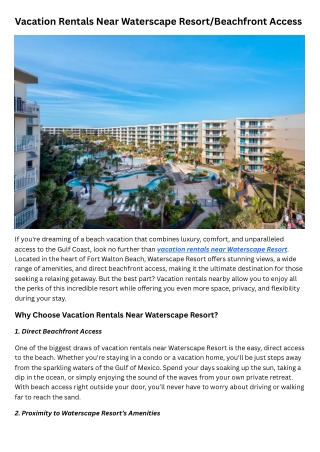 Vacation Rentals Near Waterscape ResortBeachfront Access