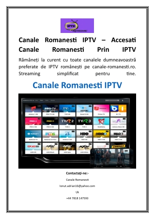 Canale Romanesti IPTV – Accesati Canale Romanesti Prin IPTV