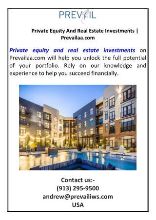 Private Equity And Real Estate Investments  Prevailaa.com