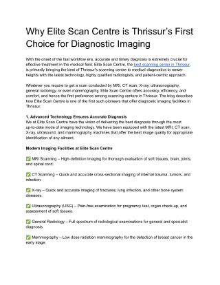 Why Elite Scan Centre is Thrissur’s First Choice for Diagnostic Imaging