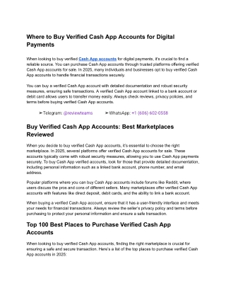 Where to Buy Verified Cash App Accounts for Digital Payments