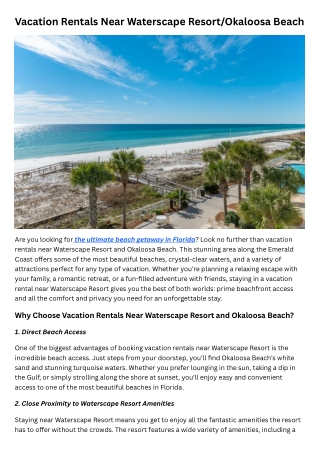 Vacation Rentals Near Waterscape ResortOkaloosa Beach