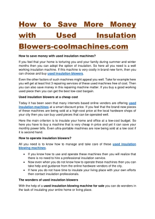 How to Save More Money with Used Insulation Blowers-coolmachines.com