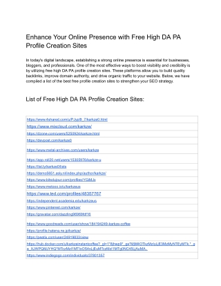 Enhance Your Online Presence with Free High DA PA Profile Creation Sites