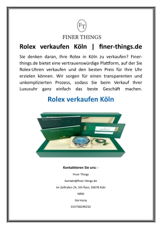 Rolex verkaufen Köln  finer-things.de