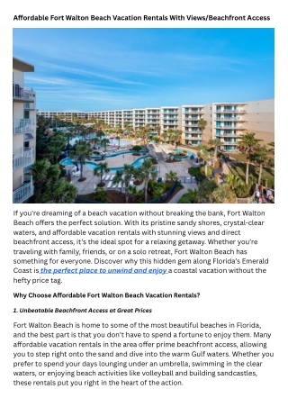 Affordable Fort Walton Beach Vacation Rentals With ViewsBeachfront Access