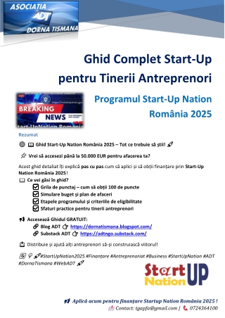 Ghid Complet Start-Up pentru Tinerii Antreprenori Programul Start-Up Nation Româ