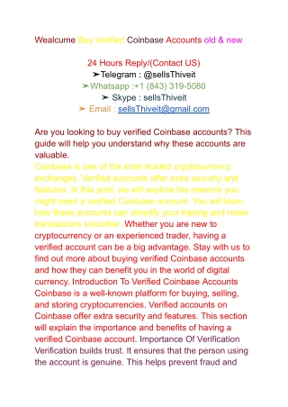Wealcume Buy Verified Coinbase Accounts old & new