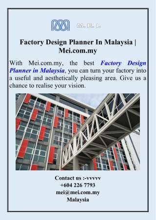 Factory Design Planner In Malaysia  Mei.com.my