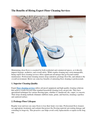 The Benefits of Hiring Expert Floor Cleaning Services