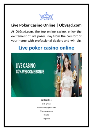 Live Poker Casino Online  Ob9sgd.com