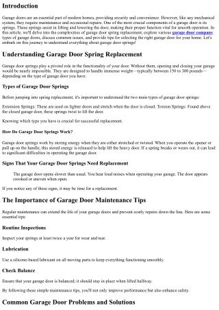 Understanding Garage Door Spring Replacement: A Step-by-Step Guide
